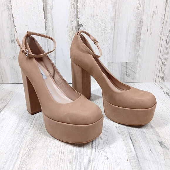 Steve Madden Artem Ankle Strap Pump In Tan Platform Heels #42 - Picture 5 of 13